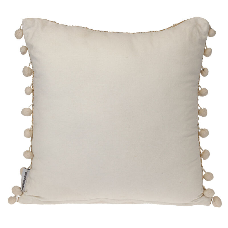 HomeRoots 18" Beige and White Weave Cotton Throw Pillow With Pom Poms image number 2