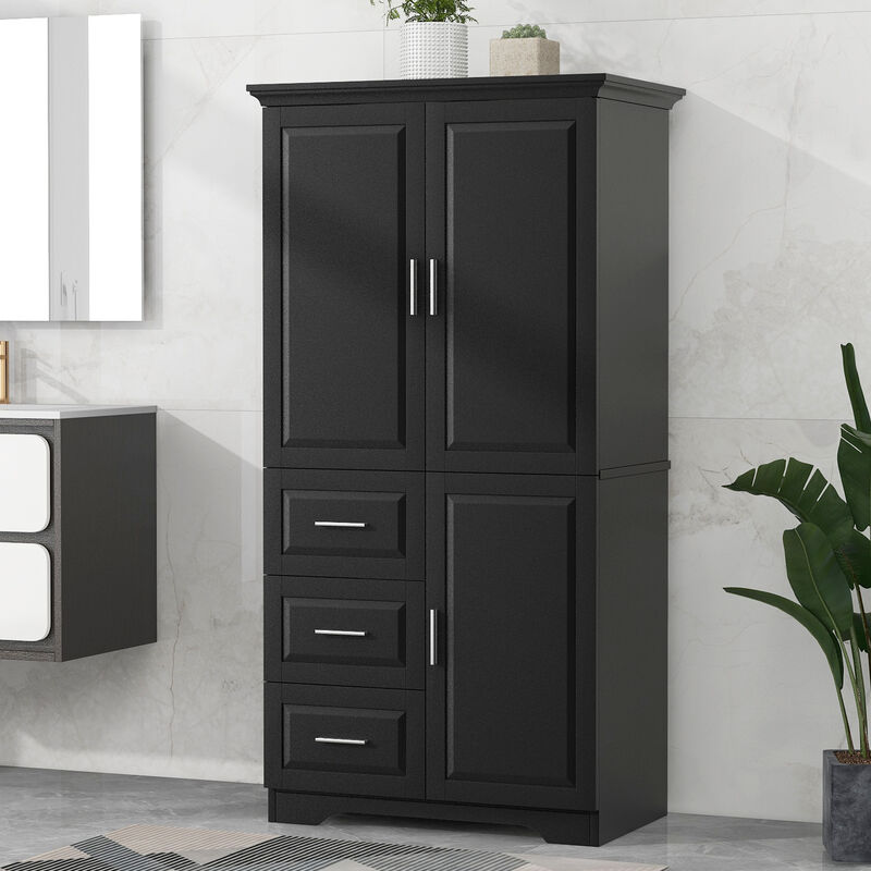 Whisen Tall and Wide Storage Cabinet with Doors, Three Drawers and Adjustable Shelf