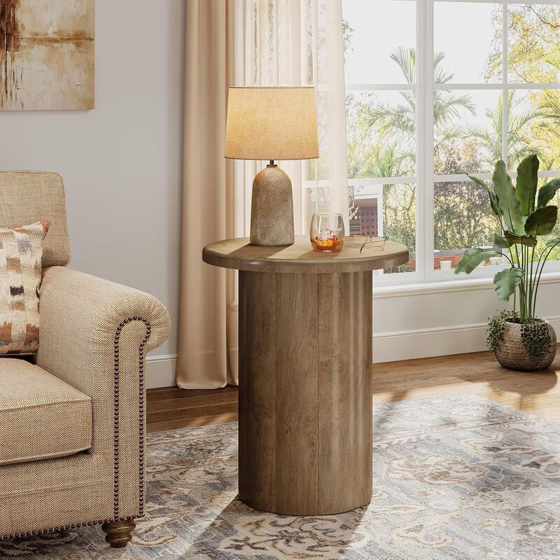 Round Farmhouse Side Table Nightstand with Fluted Base, End Table image number 7
