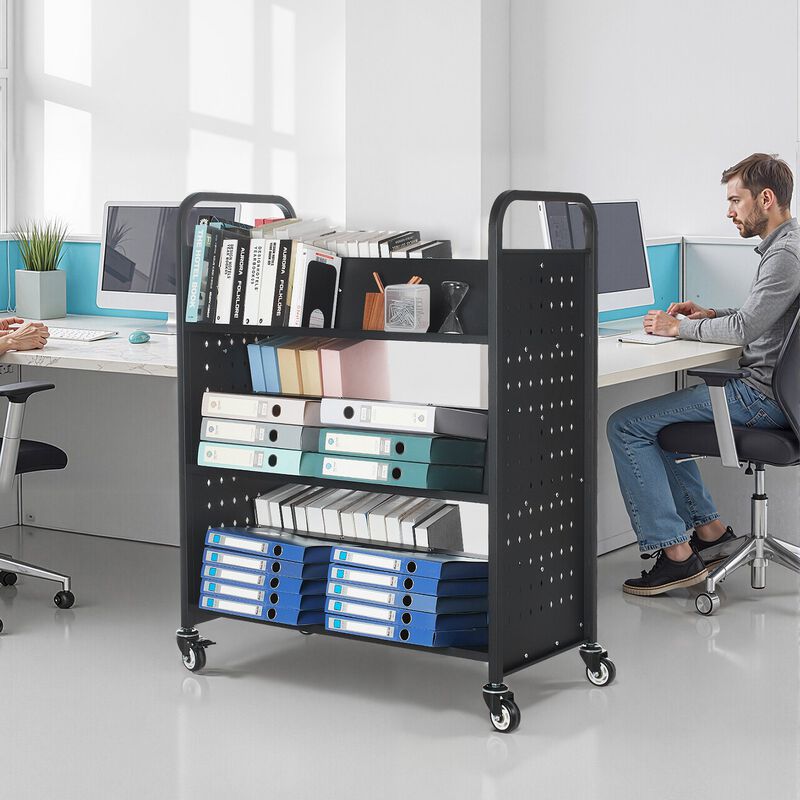 Single-Sided Rolling Book Cart with Lockable Wheels, Library Shelf for School & Office image number 1