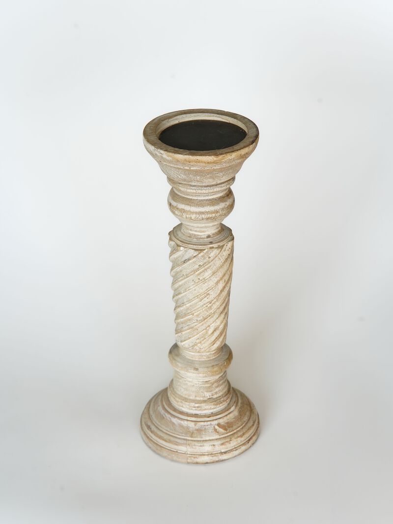 Traditional Antique White Eco-friendly Handmade Mango Wood Set Of Three 6",9" & 12" Pillar Candle Holder BBH Homes