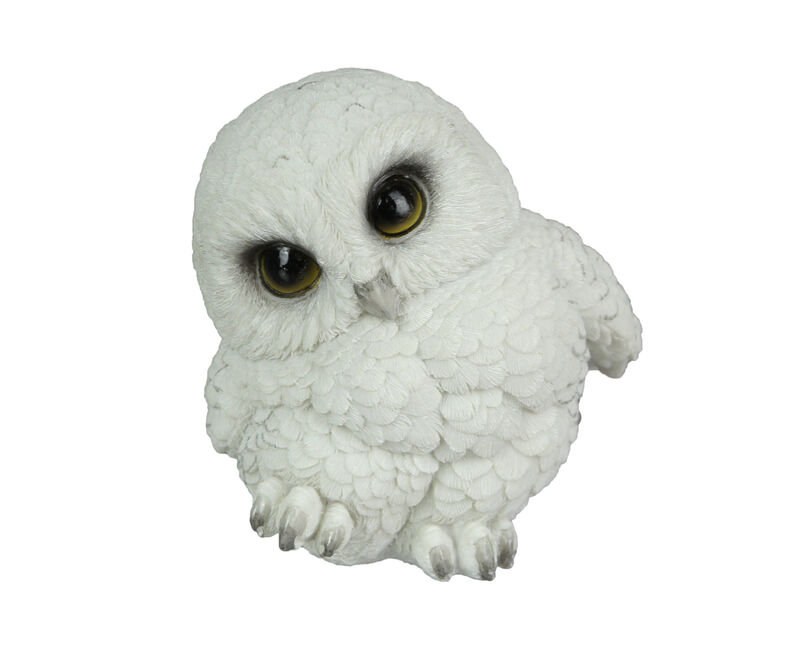Adorable Big Eyed White Baby Snowy Owl Mini Statue 4.75 Inches High image number 0