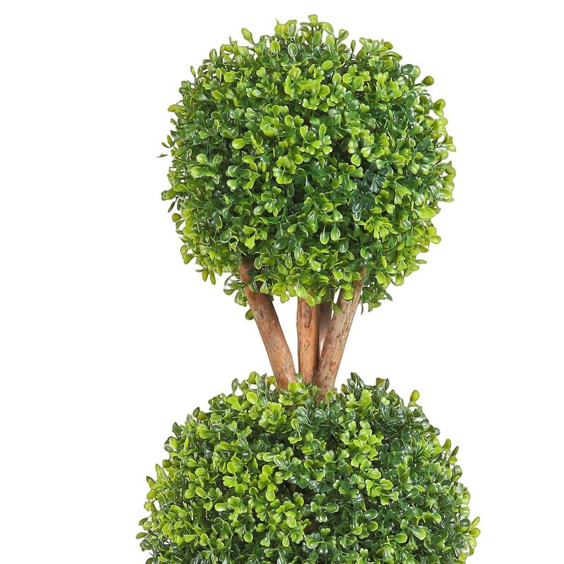 Decorative Artificial Boxwood Topiary Trees 2-Pack with Ball-Shaped Plants-Green image number 8