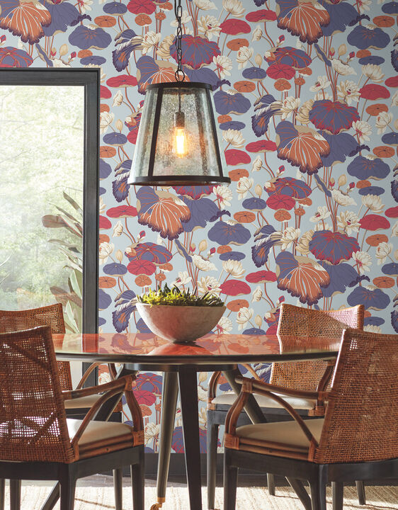 Lotus Pond Purple & Pink Wallpaper