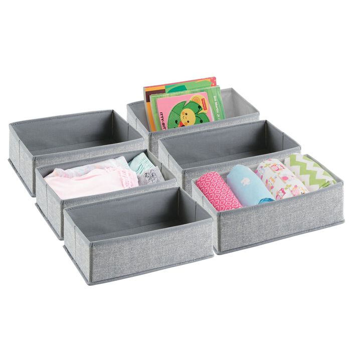 mDesign Fabric Bedroom Dresser Drawer/Closet Organizer Bins, 6 Pack, Pink/White