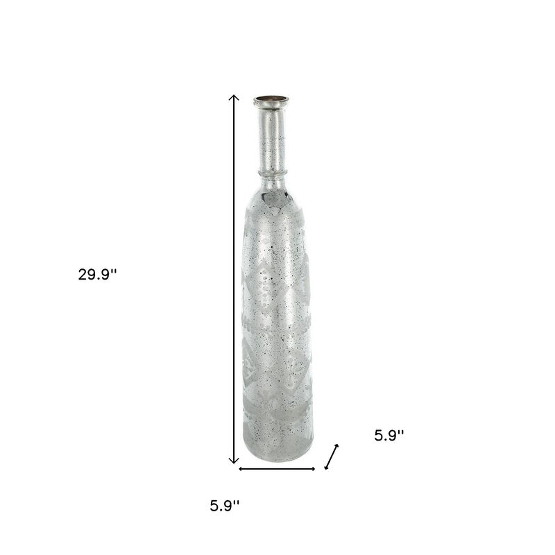 HomeRoots 30" Antiqued Silver Floral Glass Bottle Table Vase image number 6