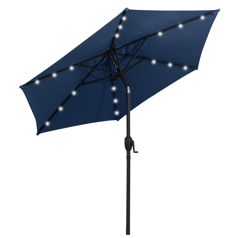 Outdoor Solar Umbrella with Lights &ndash; Crank Tilt Garden Shade Canopy