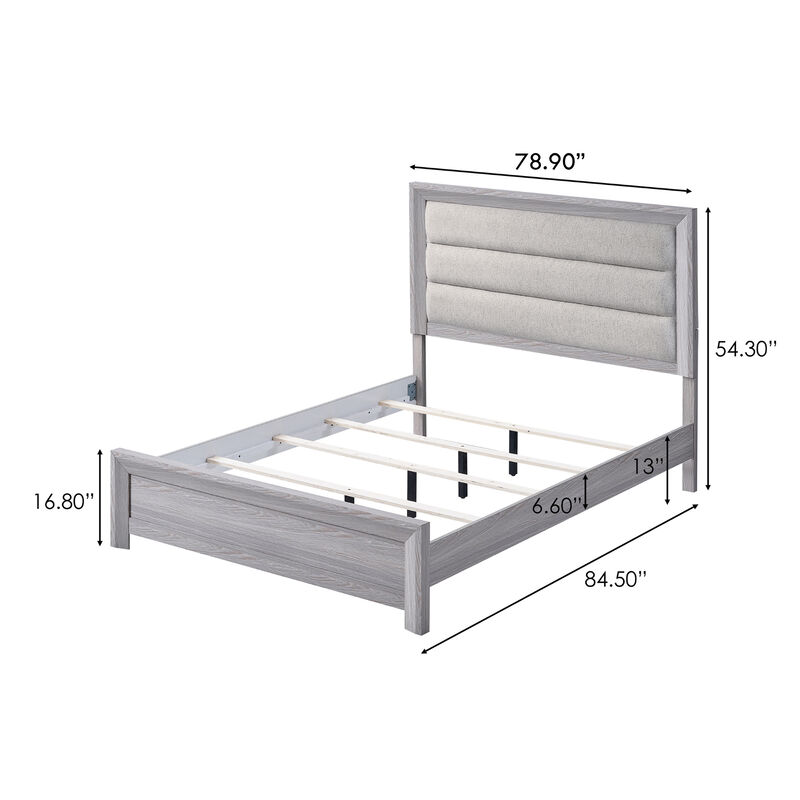 Laide King Bed with Channel Tufted Upholstered Headboard, Driftwood Gray image number 4