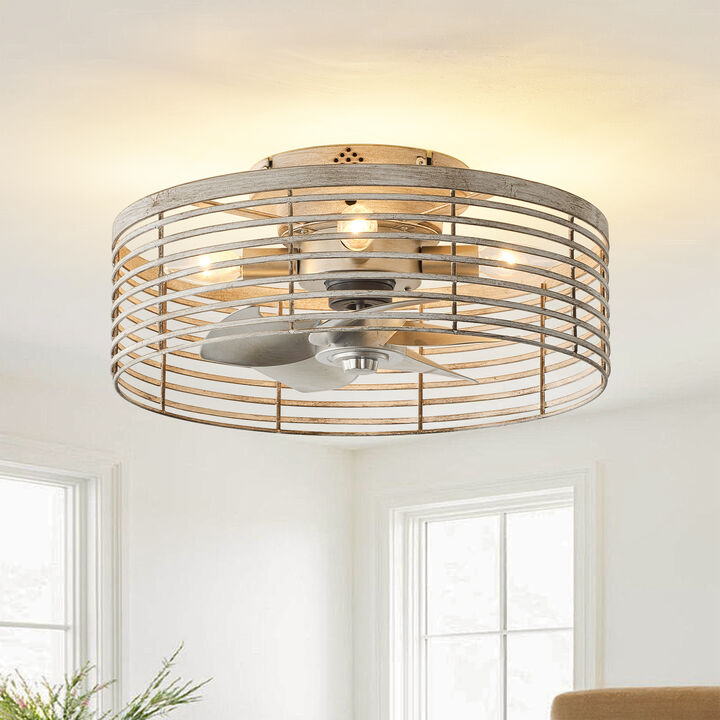 17.7" Modern Distressed Wood Metal Reversible 6-Speed Ceiling Fan with Light and Remote