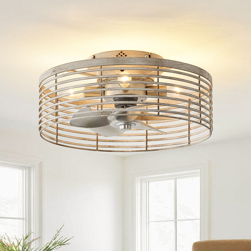 17.7" Modern Distressed Wood Metal Reversible 6-Speed Ceiling Fan with Light and Remote image number 1