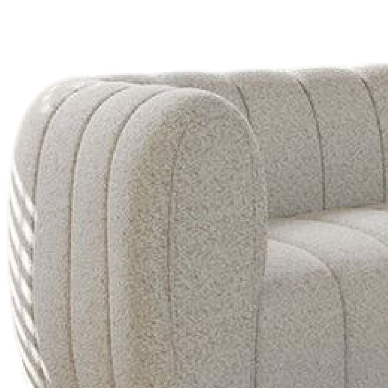 Hery Loveseat, 65 Inch, White Boucle, Vertical Channel Tufted Details - Benzara - Benzara
