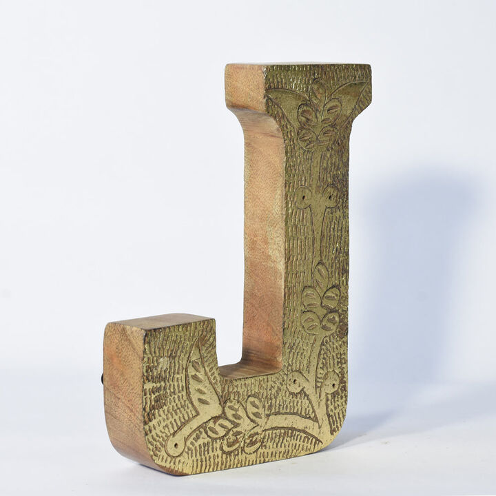 Vintage Natural Gold Handmade Eco-Friendly "J" Alphabet Letter Block For Wall Mount & Table Top Décor