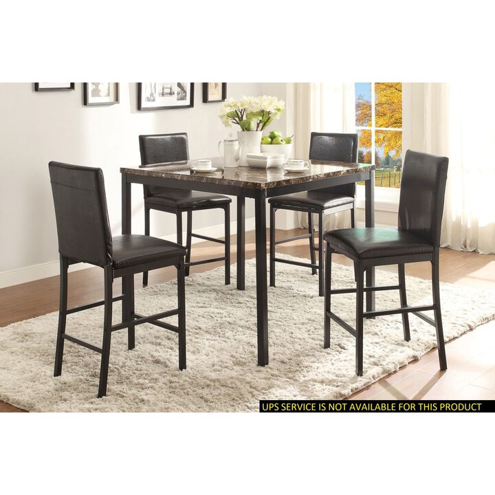 Black Metal Finish Counter Height Dining Set 5pc Faux Marble Tabletop and 4x Counter Height Chairs Transitional Small Space Dining Room Furniture