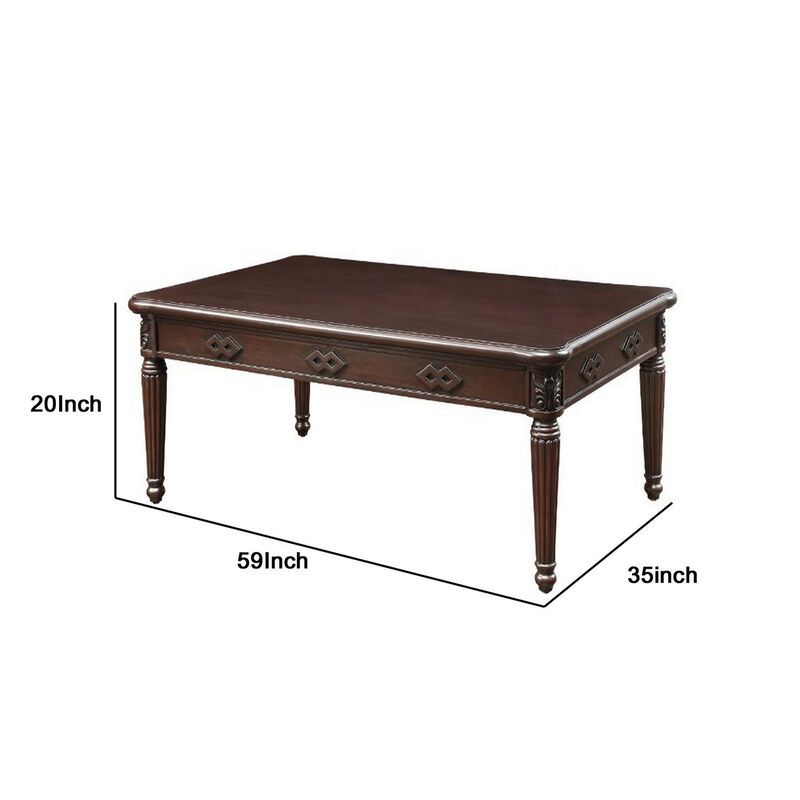 Coffee Table with Traditional Style and Turned Legs, Espresso Brown-Benzara
