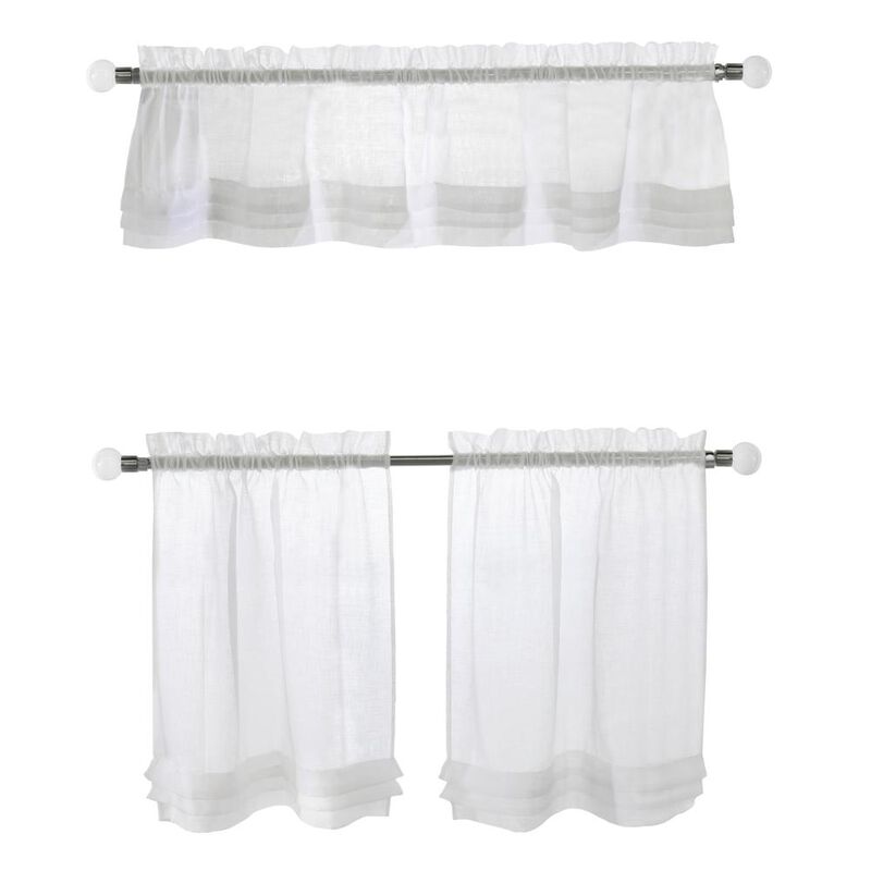 Habitat Cote D' Azure Sheer Rod Pocket 3 Piece Curtain Tiers and Valance Set 52" x 24" White