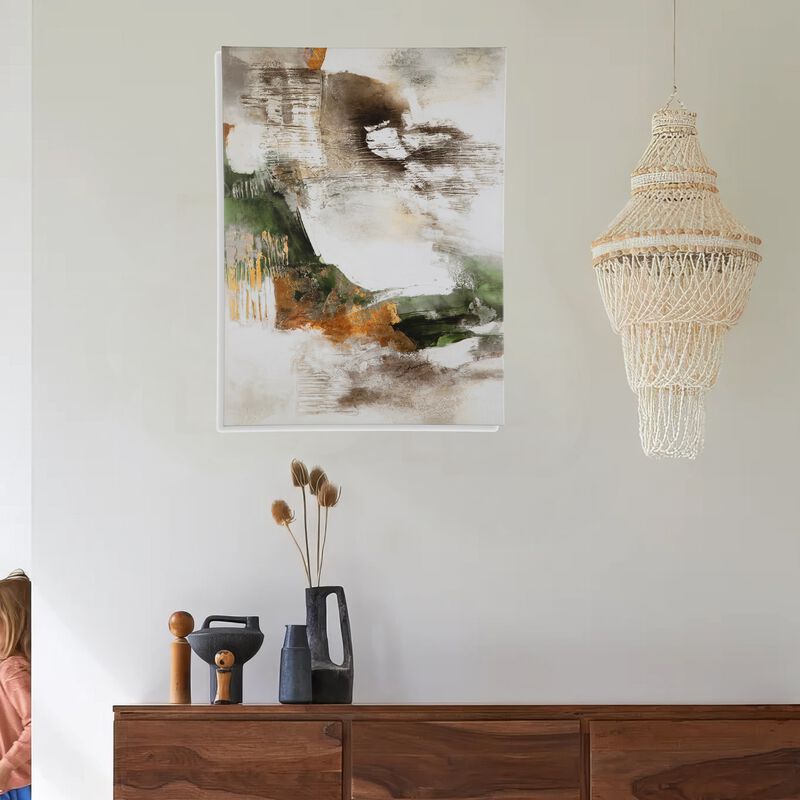 30 x 40 Modern Wall Art Painting, Giclee Nature Inspired, Green White - Benzara