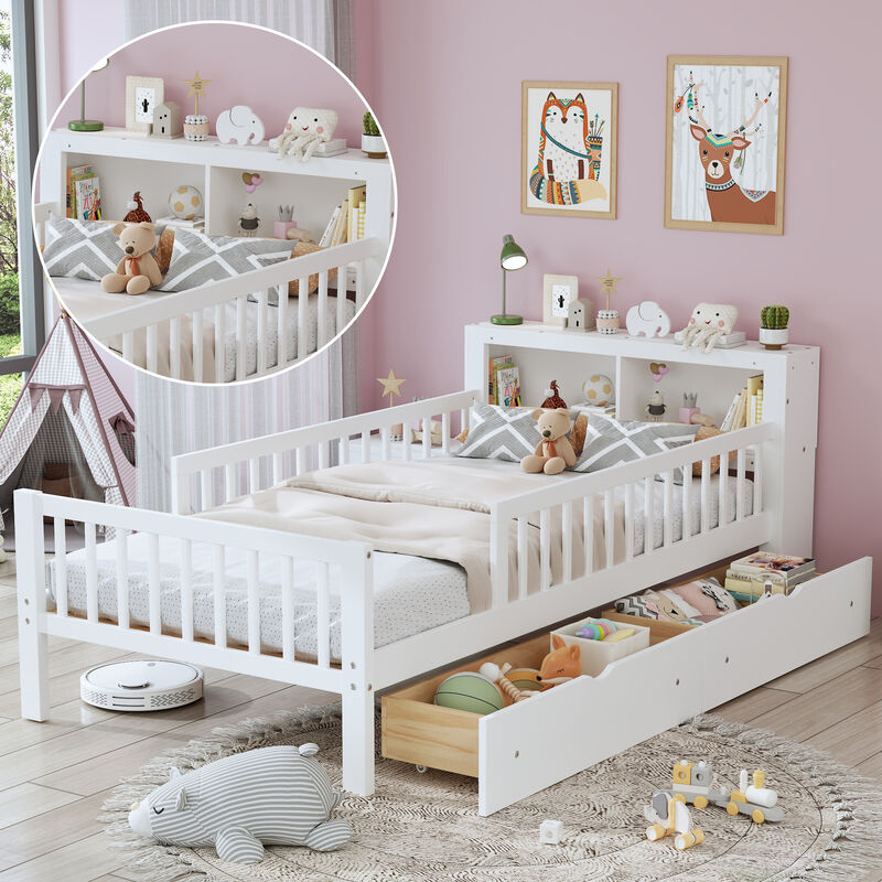 Merax Platform Bed with Headboard Storage Rack