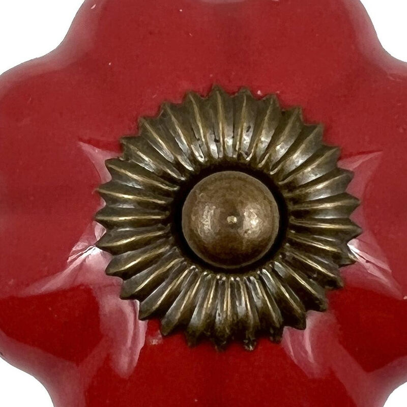 HomeRoots Set of Six Red Floral Knob Ceramic Drawer Pull Knobs image number 4