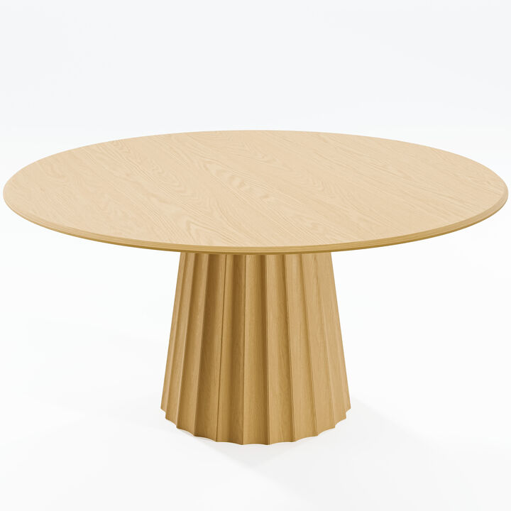 60Inch Round Natural Wooden Dining Table Seats 4-6 People, Suitable for Living Room and Dining Room