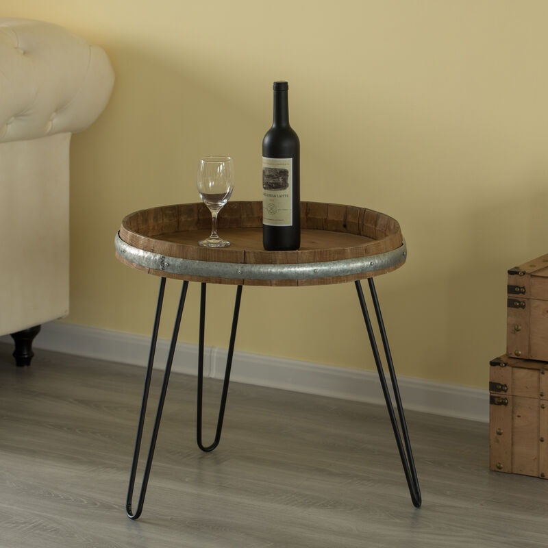 Wooden Wine Barrel Head End Table Accent