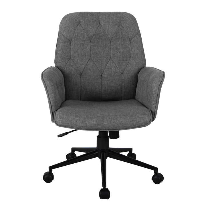 Modern Upholstered Tufted Office Chair with Arms, Grey
