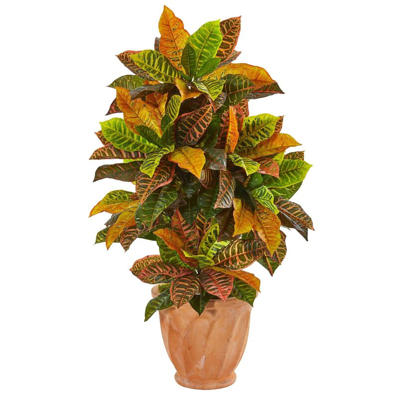 Nearly Natural 40-in Croton Plant in Terra Cotta Planter (Real Touch)