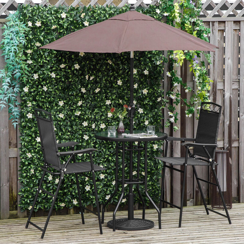Black Patio Dining: 4-Piece Bar Set with Umbrella and Folding Chairs
