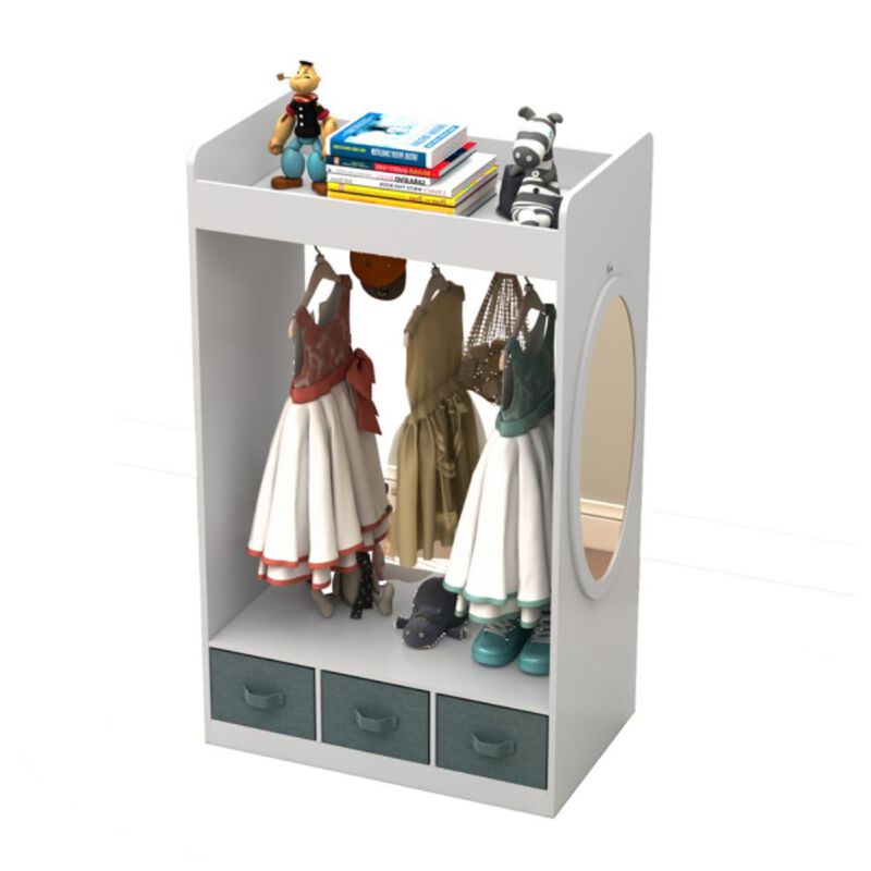 Open Wardrobe Closet with Mirror Freestanding Hanging Armoire with Shelves for Clothes Storage