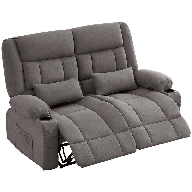 61.81 in. Wide Pillow Top Arm Fabric Rectangle Reclining Sofa with Cupholders