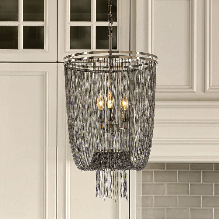 Contemporary Glam 3-Light 16" Chainmail Tassel Chandelier