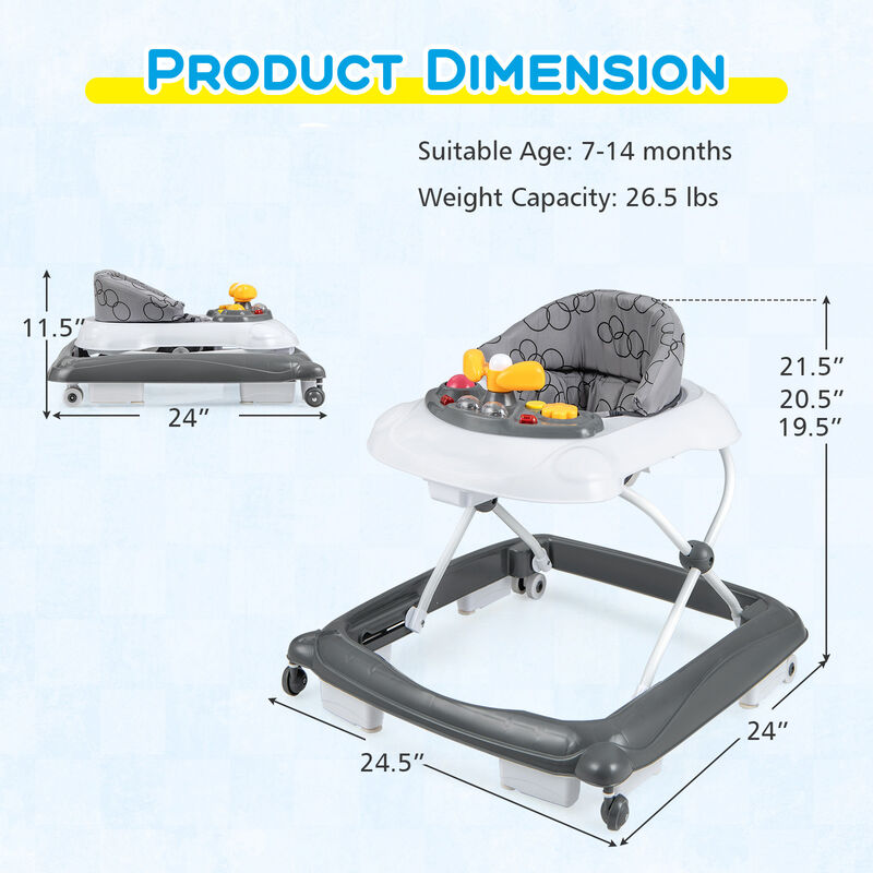 Foldable Baby Walker 3-Level Height Adjustment with Padded Seat image number 2