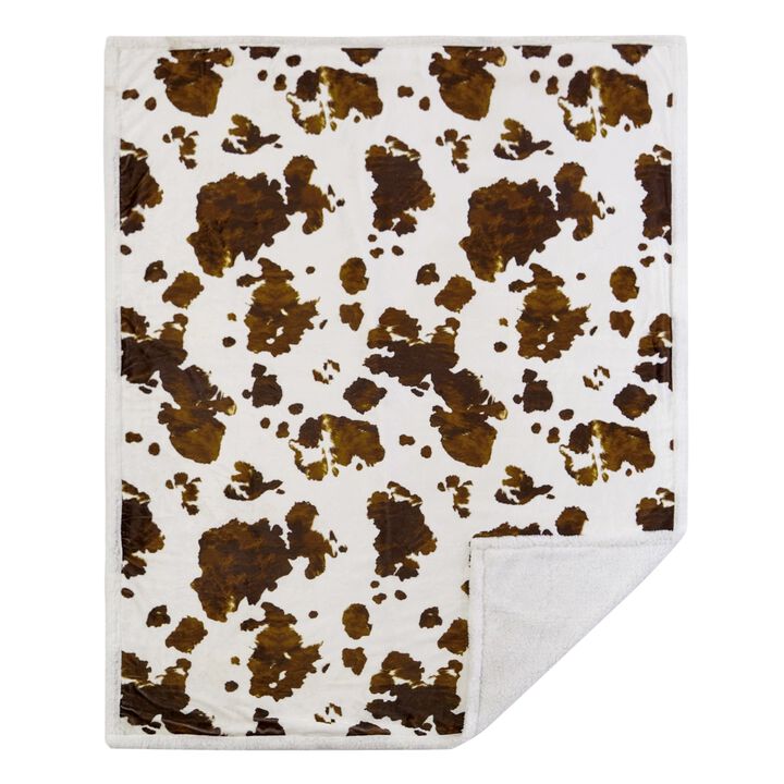 Elsa Cowhide Campfire Brown Sherpa Throw