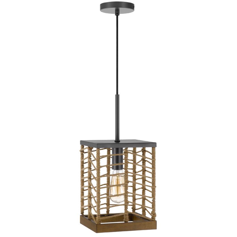 Pendant Light, Braided Burlap Shade, Square Caged Design, Black Metal image number 4