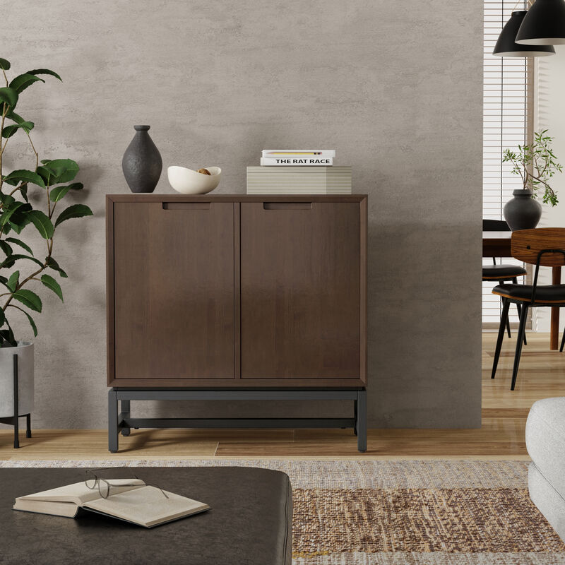 Banting SOLID HARDWOOD 32 inch Wide Modern Industrial Low Storage Cabinet in Walnut Brown image number 1