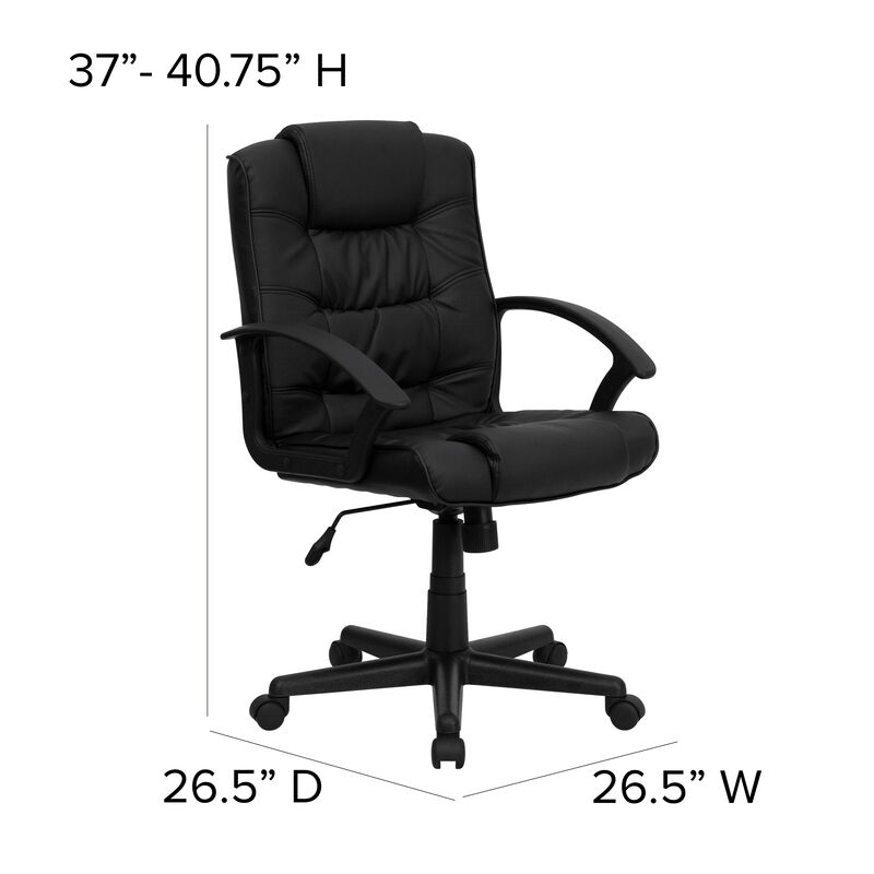 Lindon Mid-Back Black LeatherSoft Swivel Task Office Chair with Arms image number 3