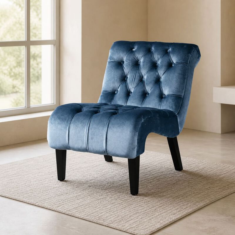 GOODSILO Armless Velvet Upholstered Accent Chair Leisure Chair with Wooden Legs for Living Room, Bedroom, Office, Small Spaces image number 2