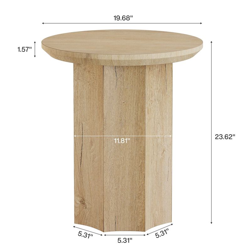 Wooden Round End Table, Pedestal Side Table with Octagonal Base-Light Brown image number 2