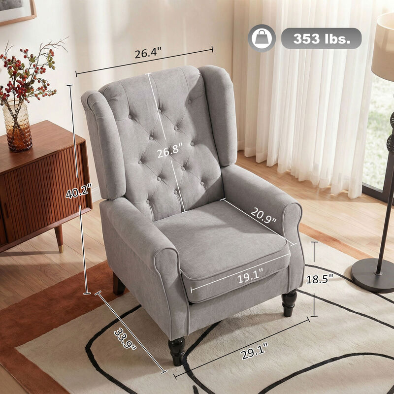 Hivvago Button-Tufted Wingback Accent Chair with Wood Legs image number 2