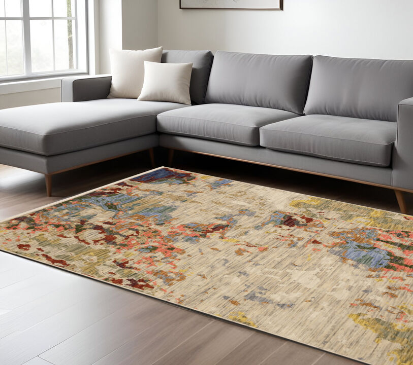 HomeRoots Abstract Area Rug With Fringe