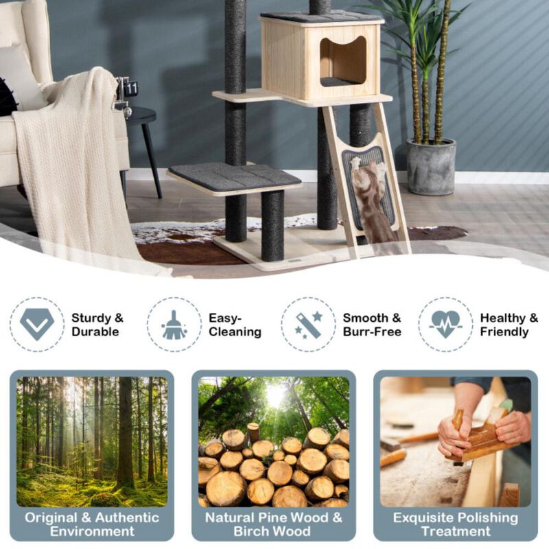 Hivvago 5-Tier Modern Wood Cat Tower with Washable Cushions
