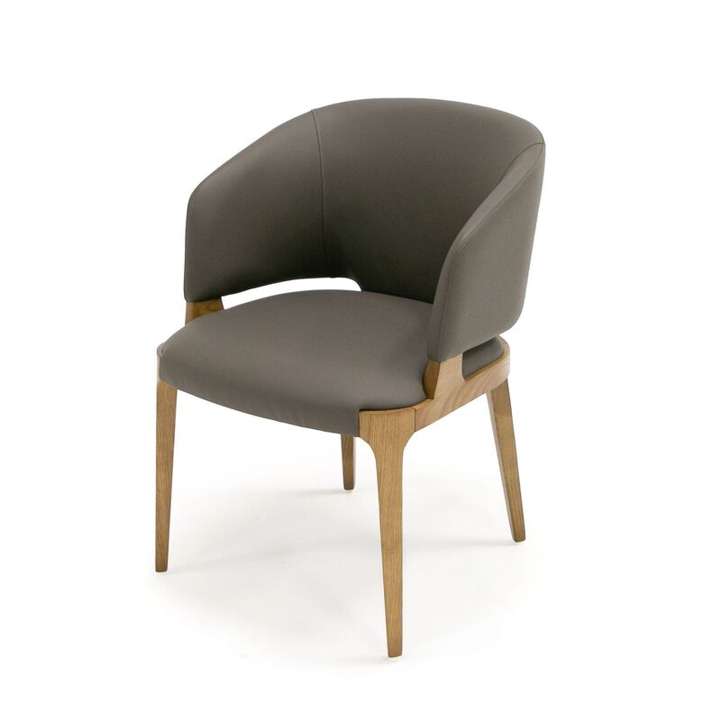 22 Inch Dining Chair, Gray Vegan Faux Leather, Curved Back, Solid Wood - Benzara image number 1