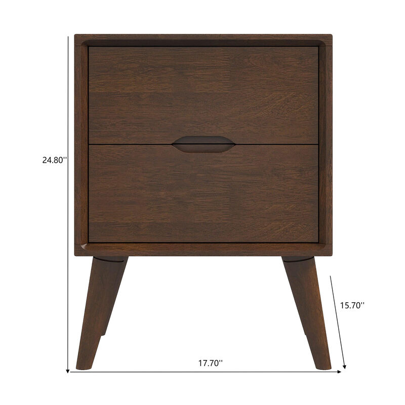 24.8" Assembled Mid Century Nightstand 2-Drawer Solid Wood Walnut image number 4