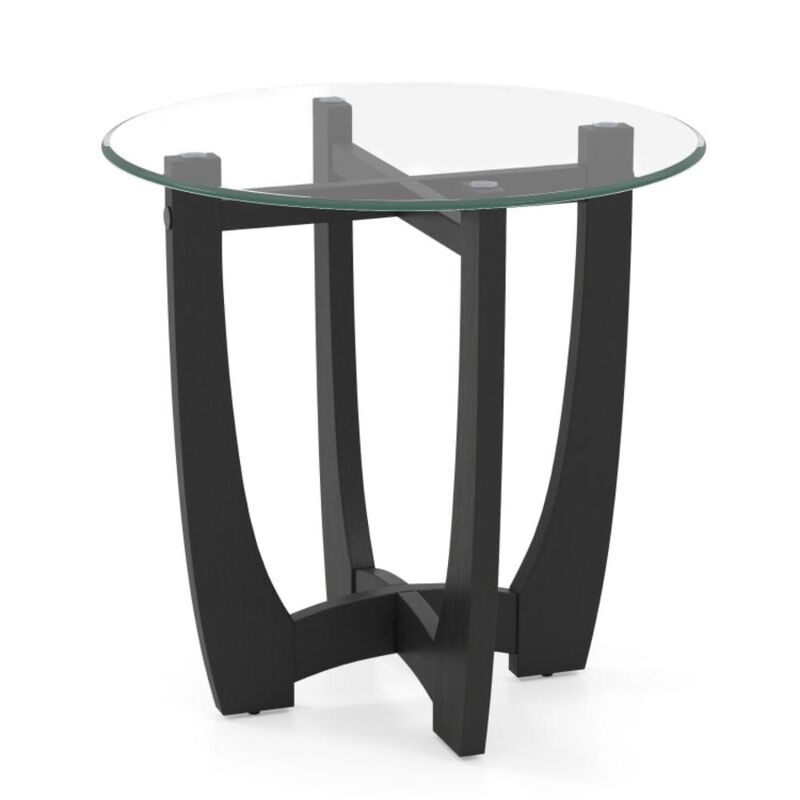 Hivvago 23.5 Inch Round End Side Table with Tempered Glass Tabletop