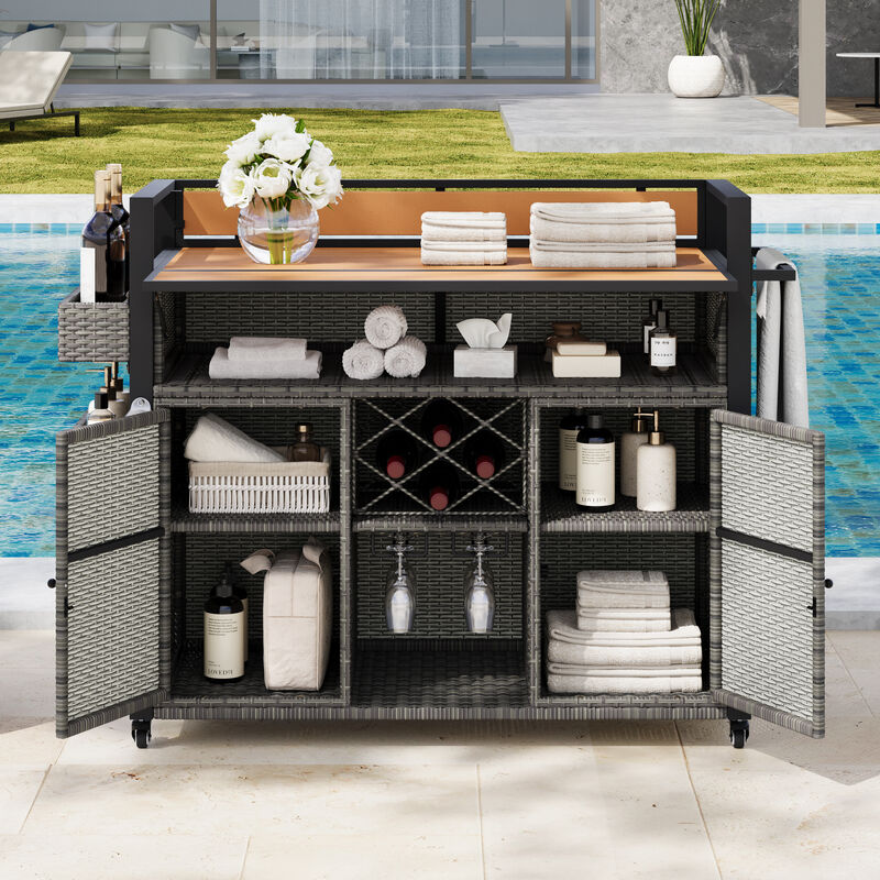 Merax Wicker Outdoor Rolling Kitchen Island