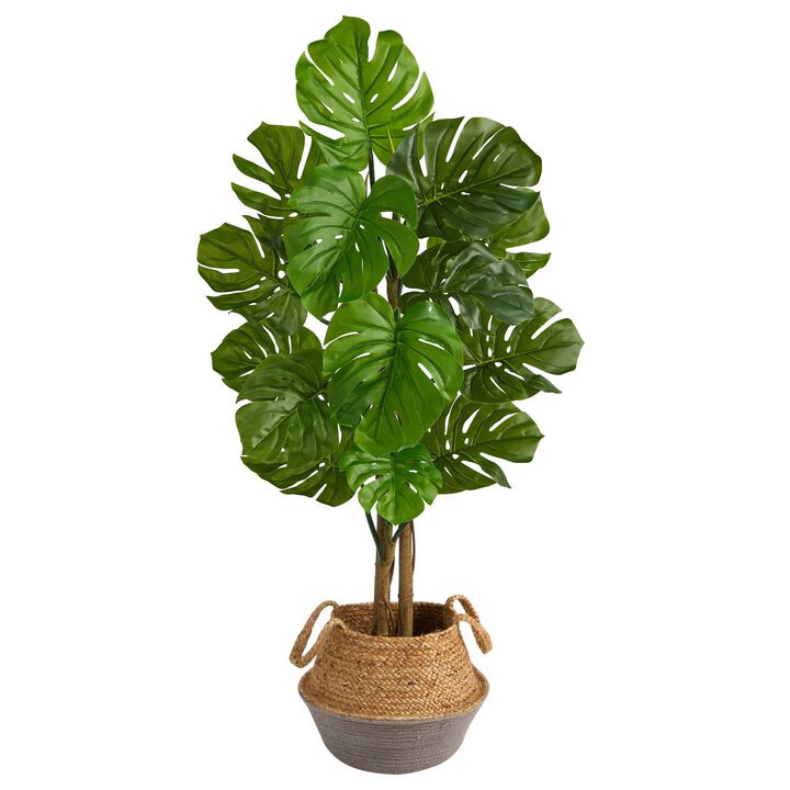 Nearly Natural 4-ft Monstera Tree in Cotton Gray Planter UV (Indoor/Outdoor)