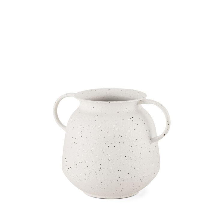 HomeRoots 7" White Speckle Metal Amphora Table Vase