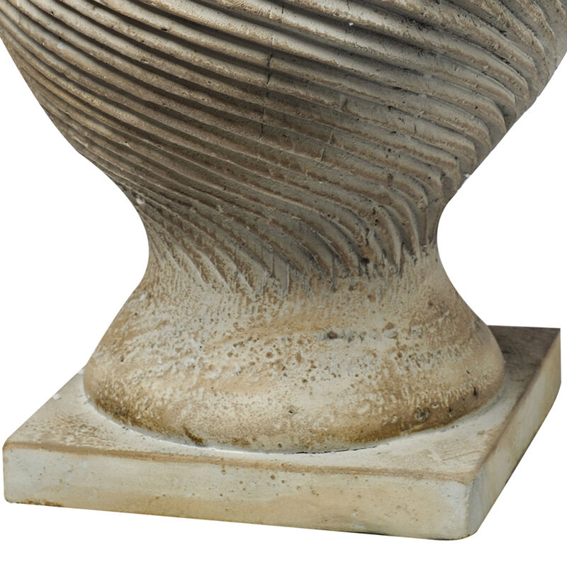 22 Inch Lidded Vase with Turned Finial Design and Swirl Pattern, White-Benzara