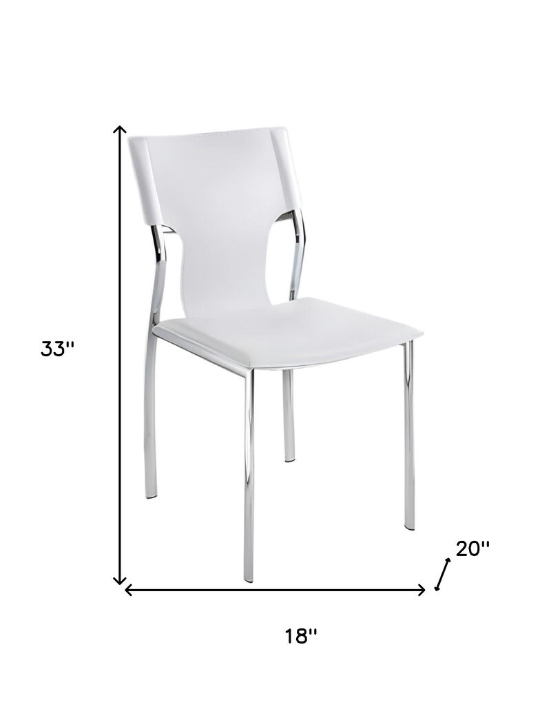 HomeRoots Set of Four White and Silver Metal and Leather Dining Side Chairs image number 4