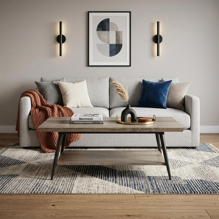 HomeRoots 43" Gray and Black Wood Coffee Table