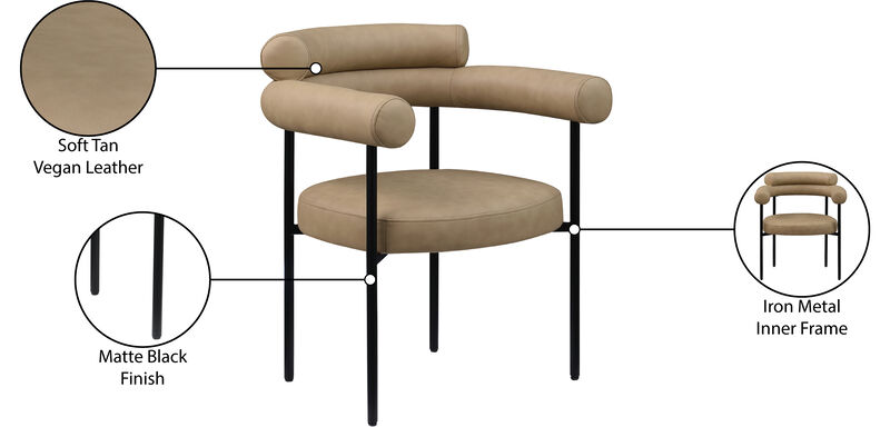 Meridian Furniture Blake Tan Vegan Leather Dining Chair, Set of 2